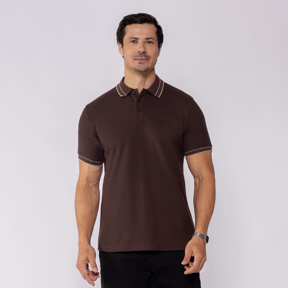 Camisa Polo Masculina Texturizada Marc Alain Marrom