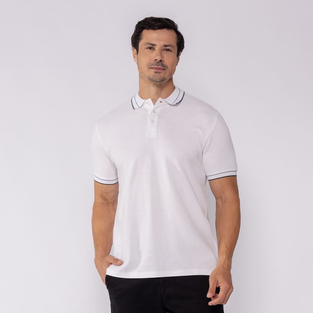 Camisa Polo Masculina Texturizada Marc Alain Branco