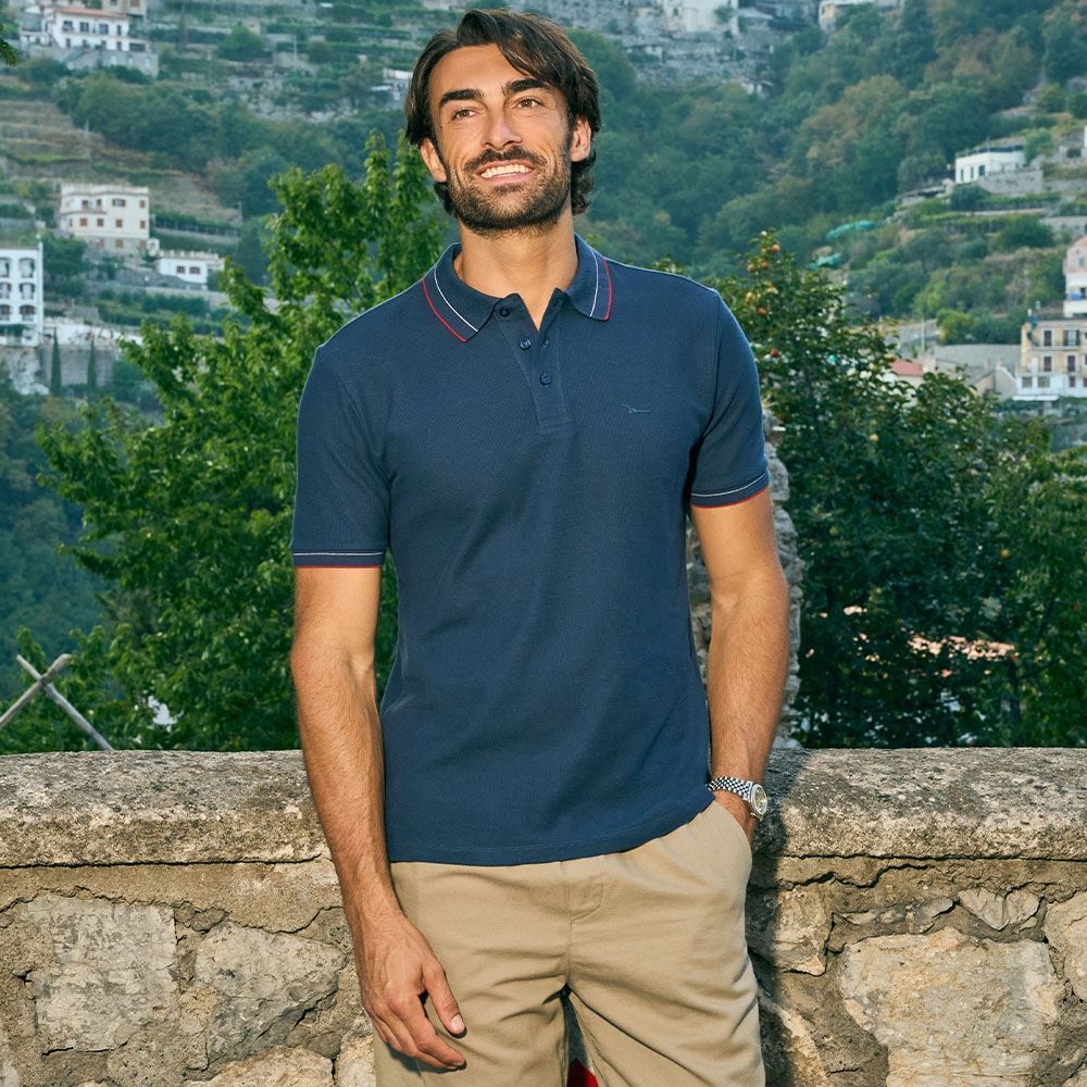 Camisa Polo Masculina Texturizada Marc Alain Azul Marinho