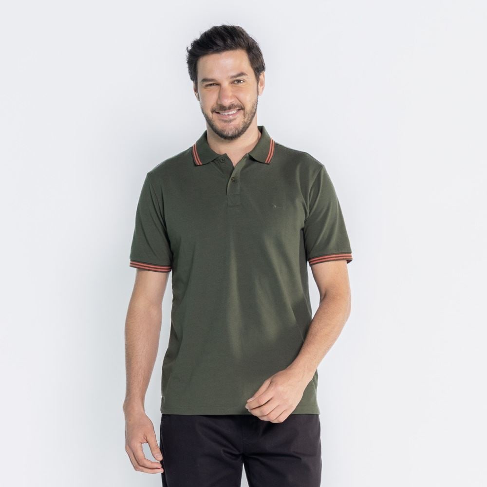 Camisa Polo Piquet Masculina Marc Alain Militar/Terracota