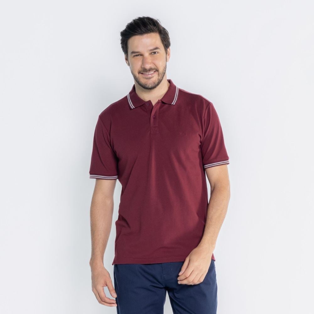 Camisa Polo Piquet Masculina Marc Alain Vinho C/Gelo