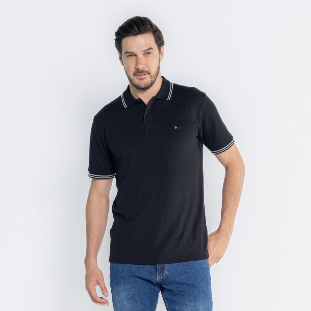 Camisa Polo Piquet Masculina Marc Alain Preto/Mescla