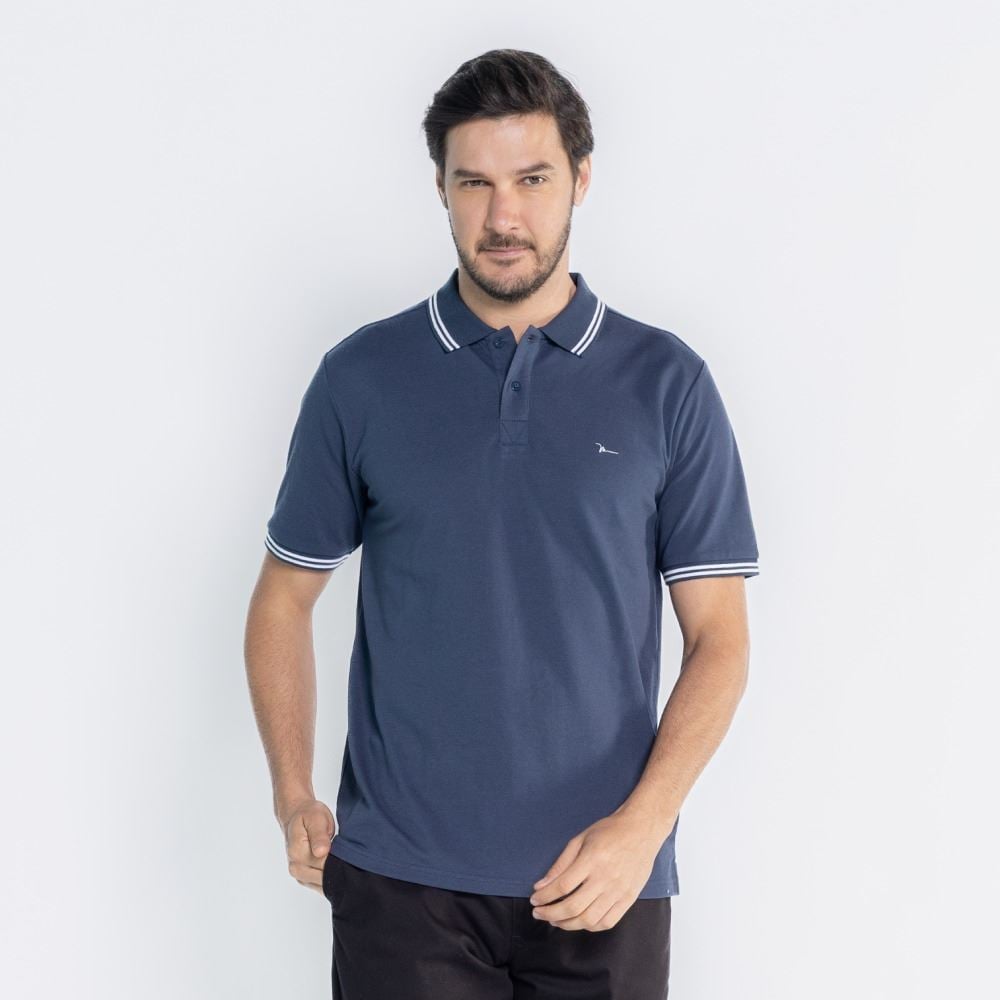 Camisa Polo Piquet Masculina Marc Alain Marinho/Branco