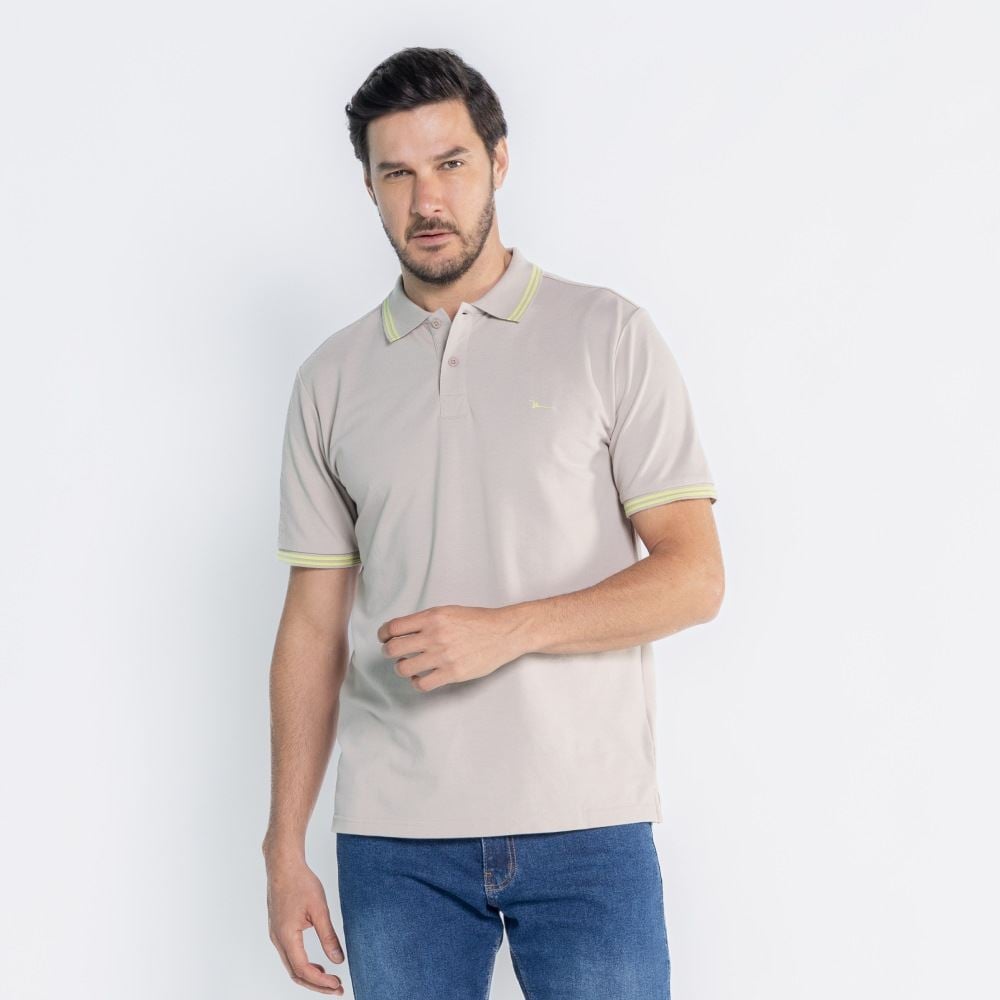 Camisa Polo Piquet Masculina Marc Alain Bege/Lima