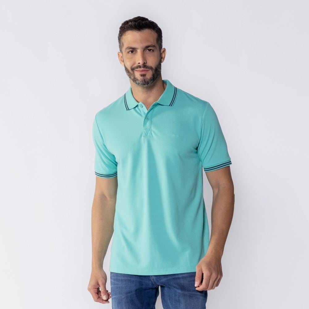 Camisa Polo Piquet Masculina Marc Alain Aqua