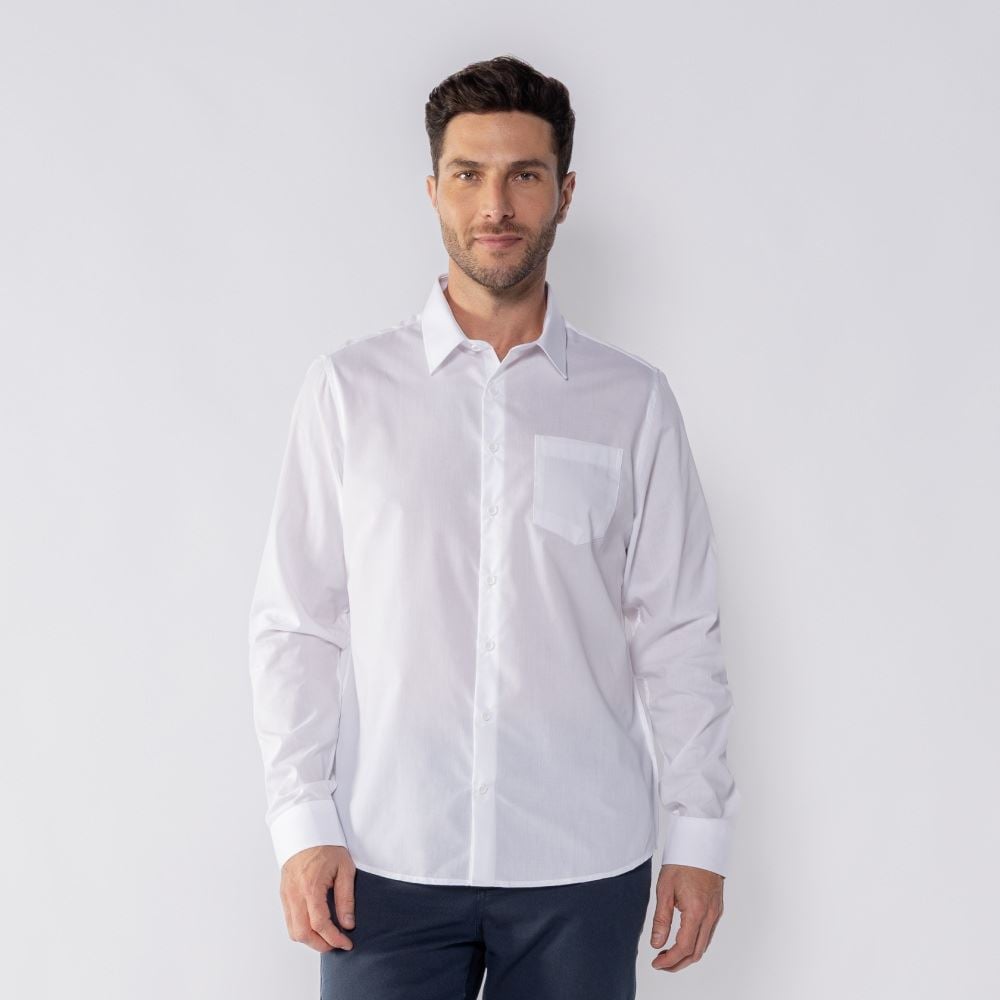 Camisa Social Masculina Com Bolso Marc Alain Branco