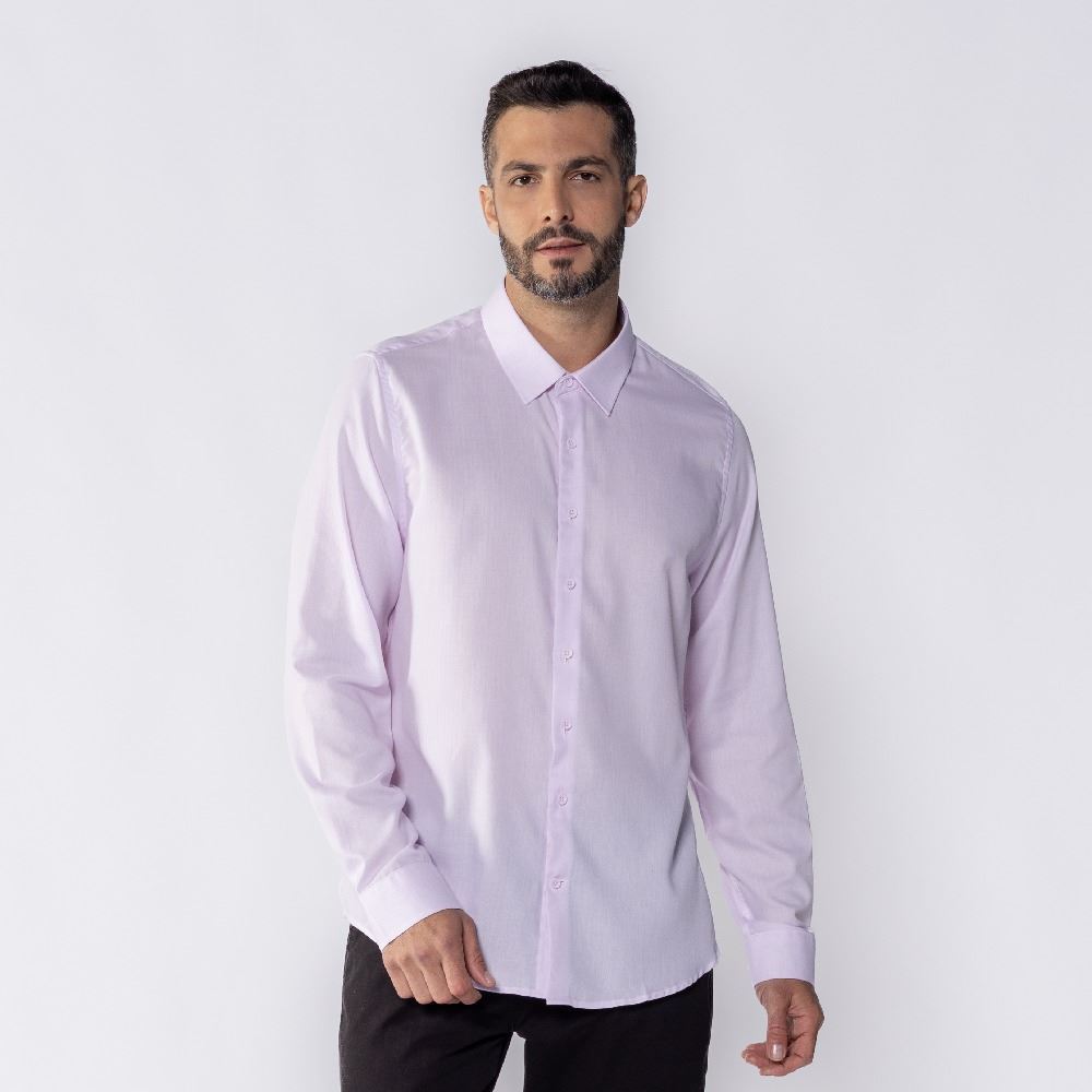 Camisa Social Masculina De Tricoline Marc Alain Rosa Maquineta Listra