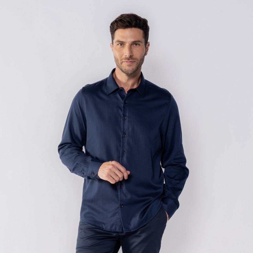 Camisa Social Masculina De Tricoline Marc Alain Marinho