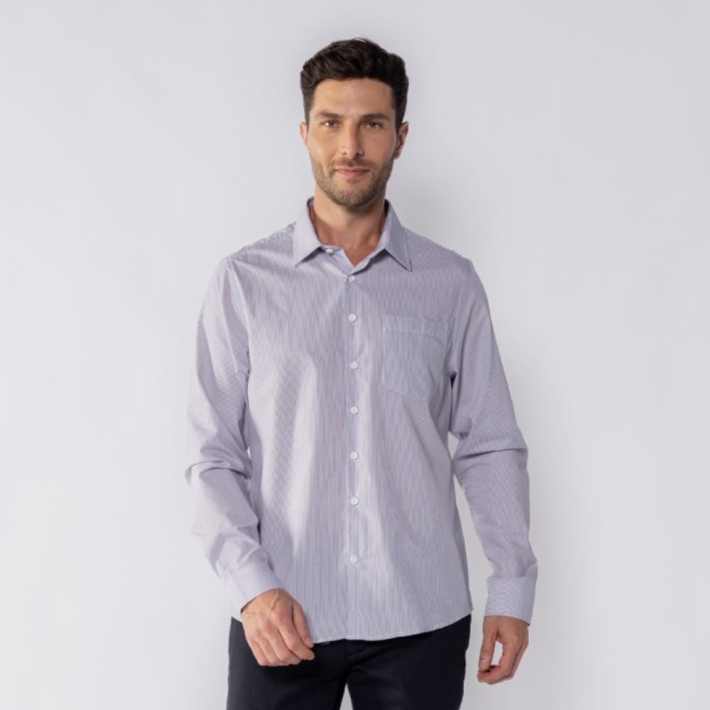 Camisa Social Masculina Listrada Marc Alain Listrado Preto