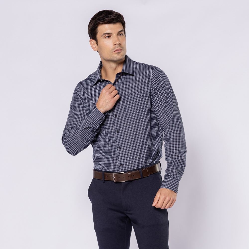 Camisa Social Masculina Listrada Marc Alain Xadrez Marinho