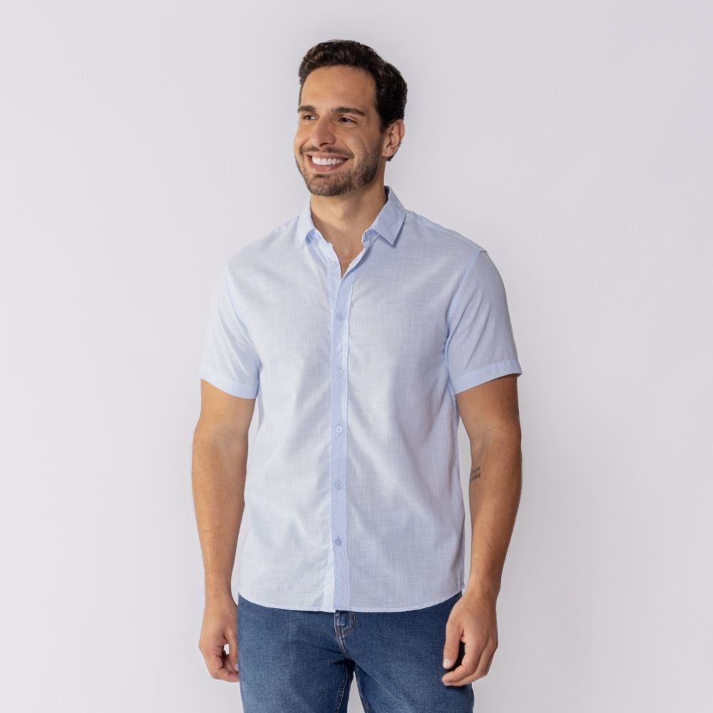Camisa Social Masculina Manga Curta Marc Alain Azul Claro