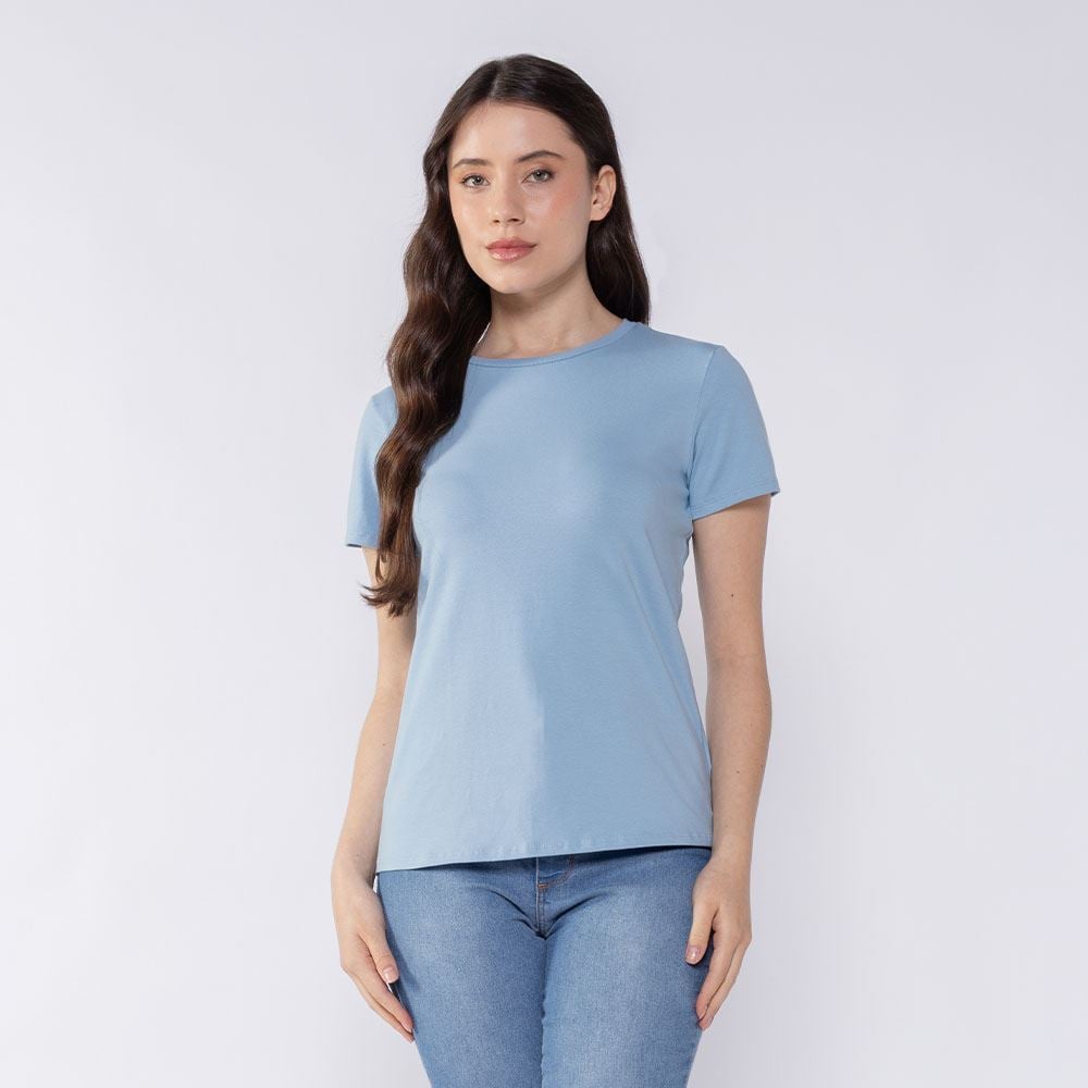 Camiseta Feminina Em Algodão Patricia Foster Azul Nevoa