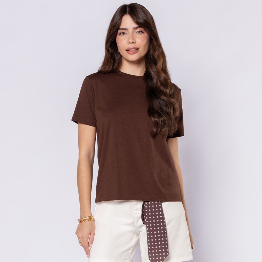 Camiseta Feminina Em Algodão Patricia Foster Marrom