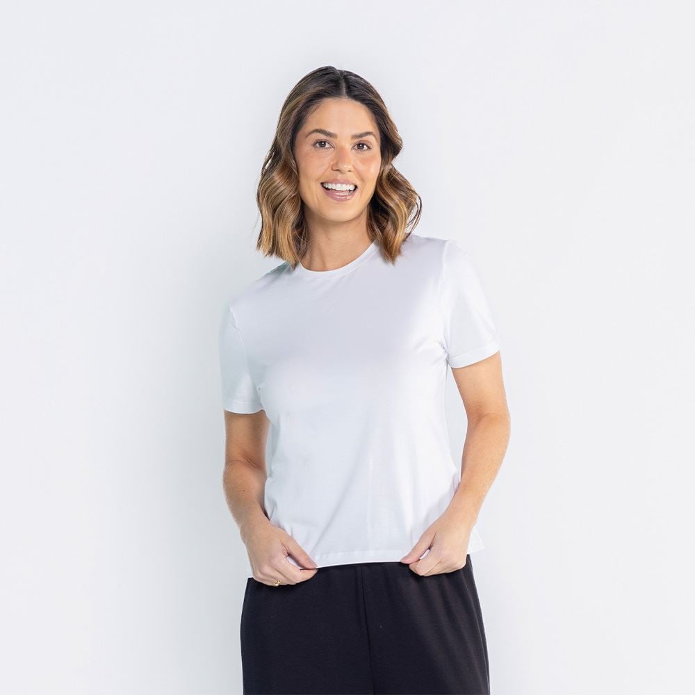 Camiseta Feminina Em Malha Pima Patricia Foster Branco