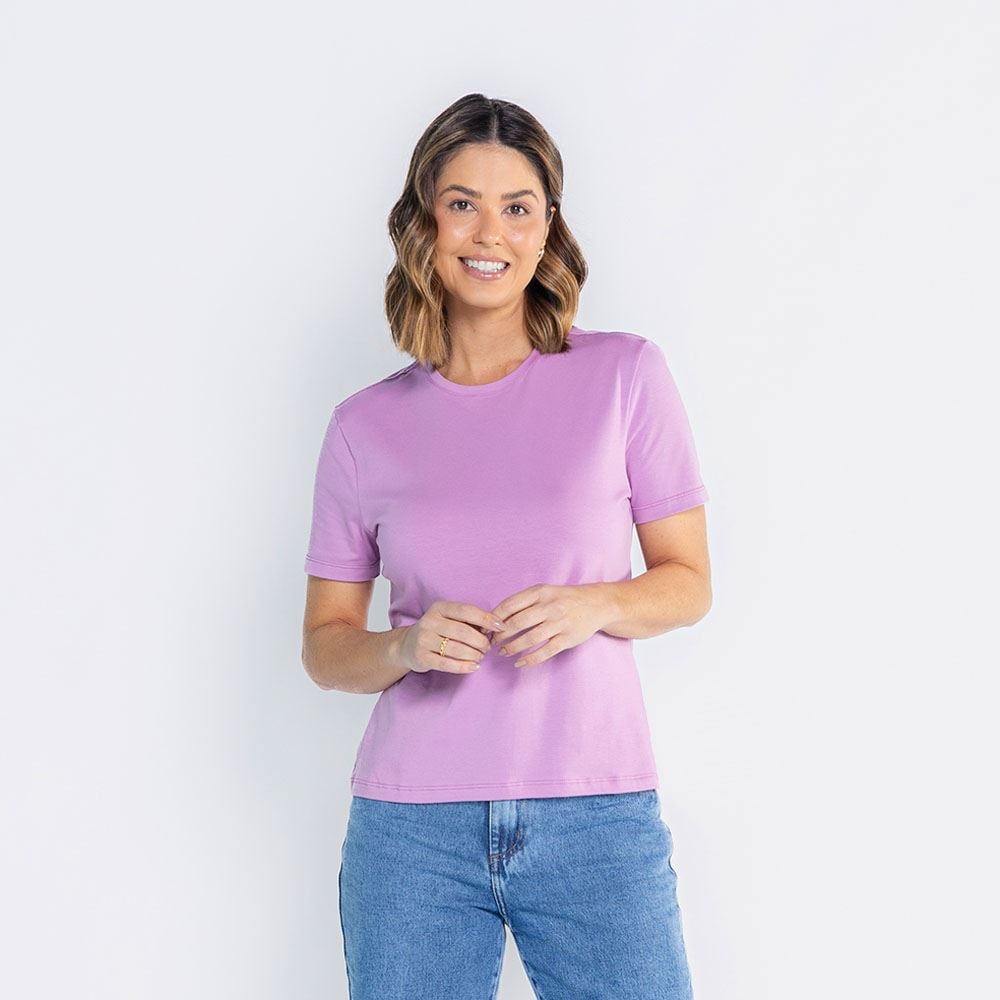 Camiseta Feminina Em Malha Pima Patricia Foster Orquidea