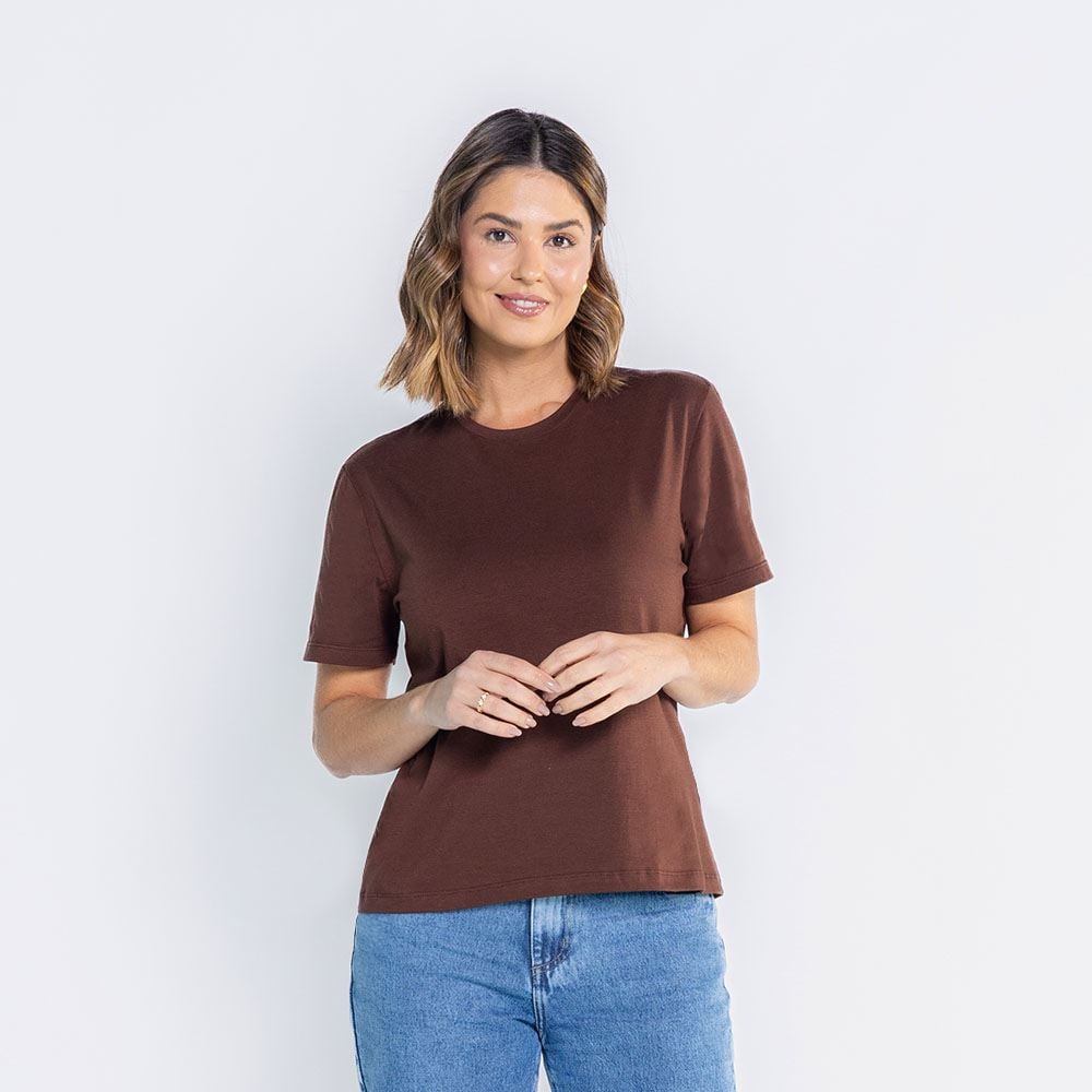 Camiseta Feminina Em Malha Pima Patricia Foster Marrom