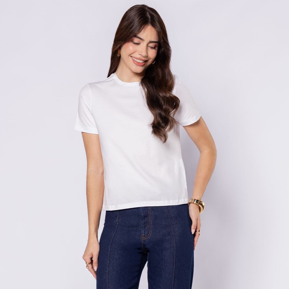 Camiseta Feminina Em Malha Pima Patricia Foster Branco