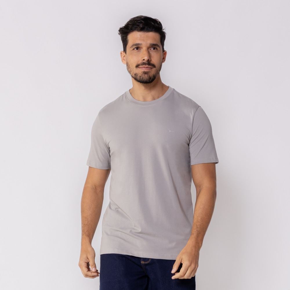Camiseta Masculina Básica Cotton Marc Alain Cinza 17-5104