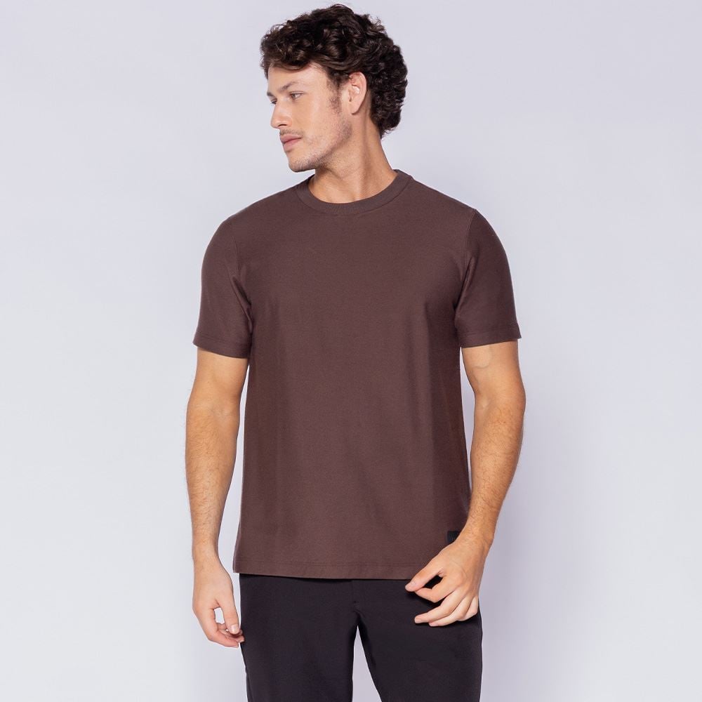 Camiseta Masculina Em Malha Sarja Marc Alain Marrom