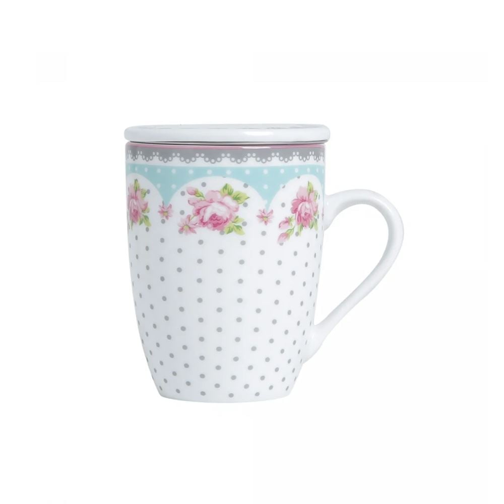 Caneca com Tampa em Porcelana e Filtro de Aço Lyor 340Ml - Amelia