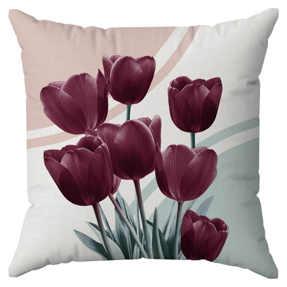 Capa de Almofada 43X43cm Veludo Estampada Havan Casa - Tulipa Ameixa