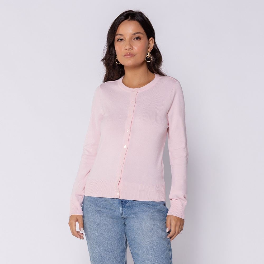 Cardigan Feminino De Tricot Decote Redondo Patricia Foster Quartzo