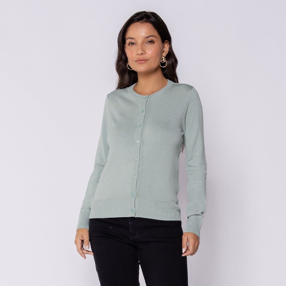 Cardigan Feminino De Tricot Decote Redondo Patricia Foster Menta