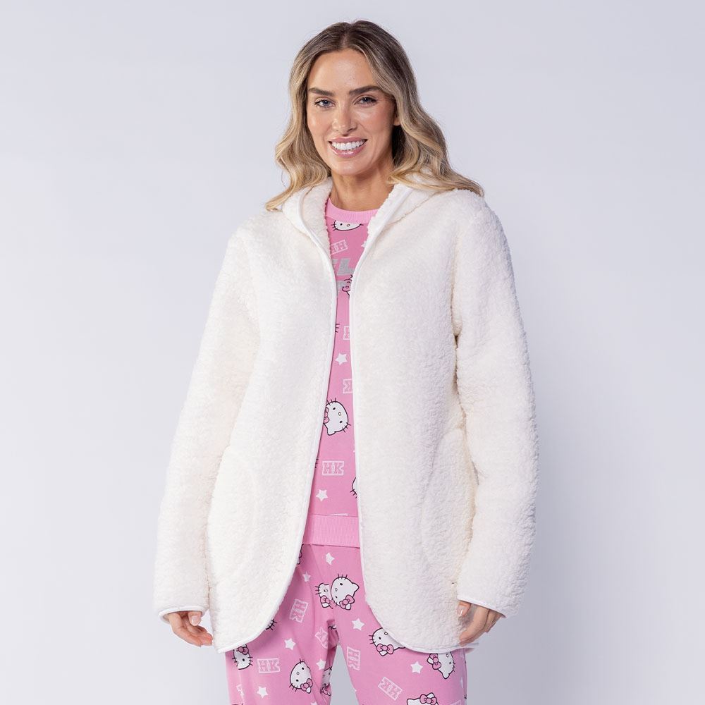 Casaco Feminino Peluciado Com Capuz Camila Moretti Off White