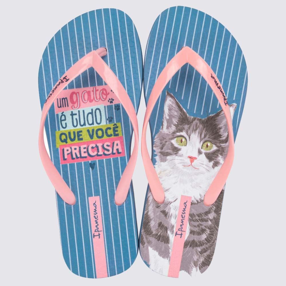 Chinelo Ipanema Feminino Love Pets Azul/Rosa/Branco