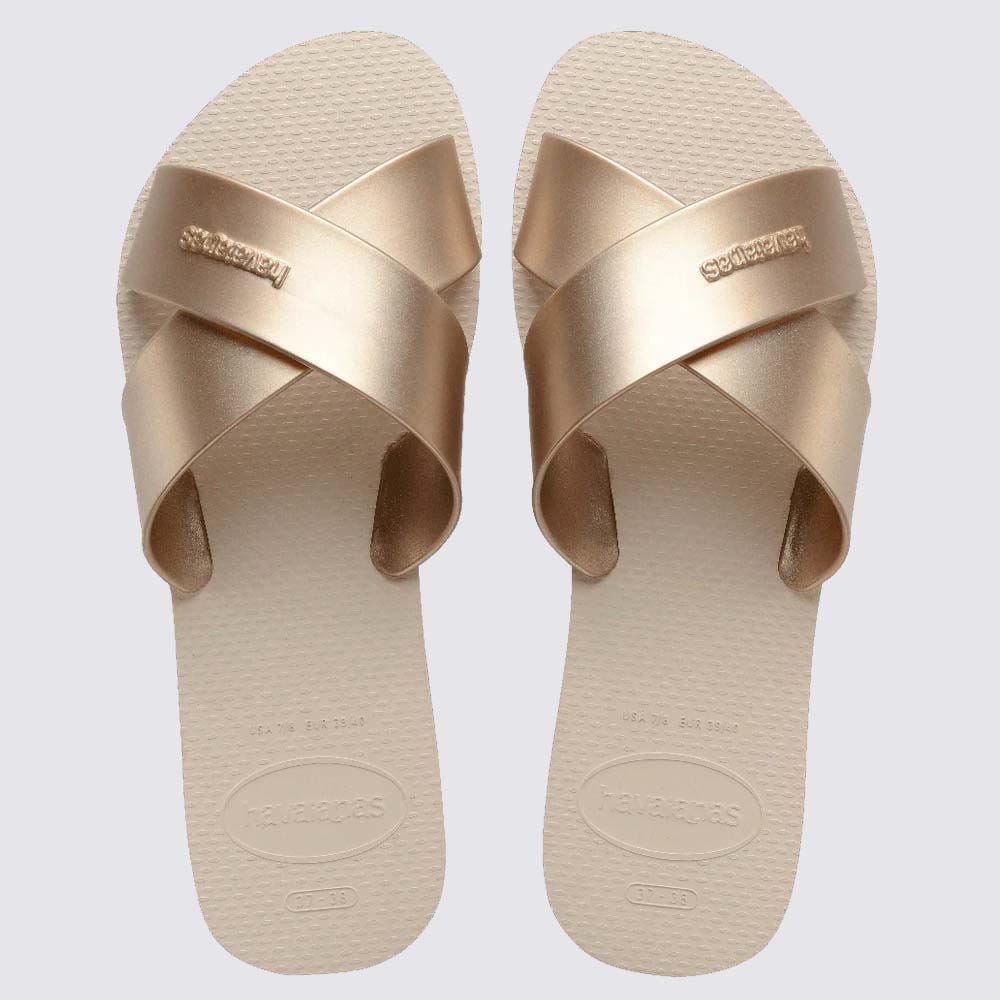 Chinelo Havaianas Feminino Aqua Metallic Bege Palha