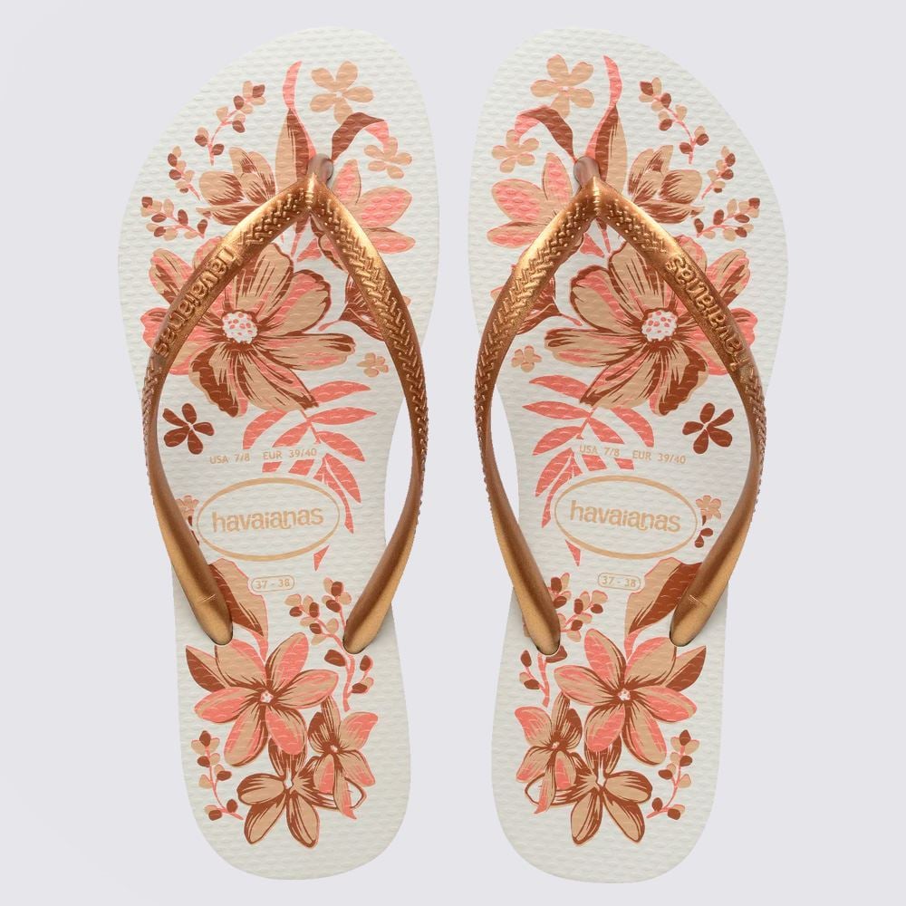 Chinelo Havaianas Feminino Slim Organic Branco/Dourado
