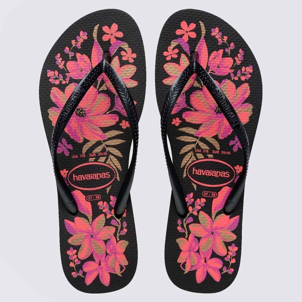Chinelo Havaianas Feminino Slim Organic Preto/Cinza/Ouro