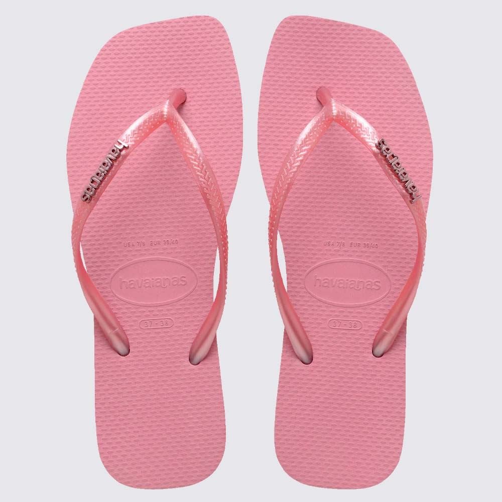 Chinelo Havaianas Feminino Slim Square Logo Metallic Rosa Chiffom