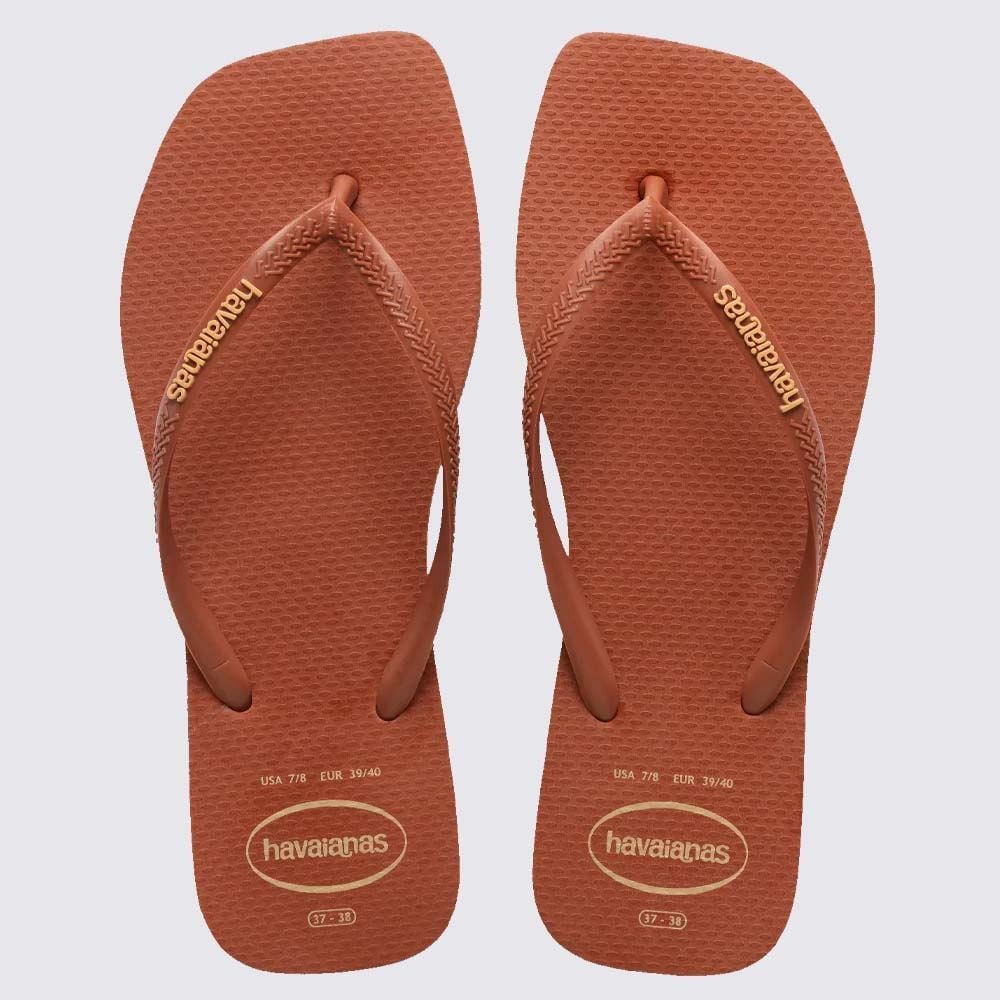 Chinelo Havaianas Feminino Slim Square Logo Pop Up Ferrugem