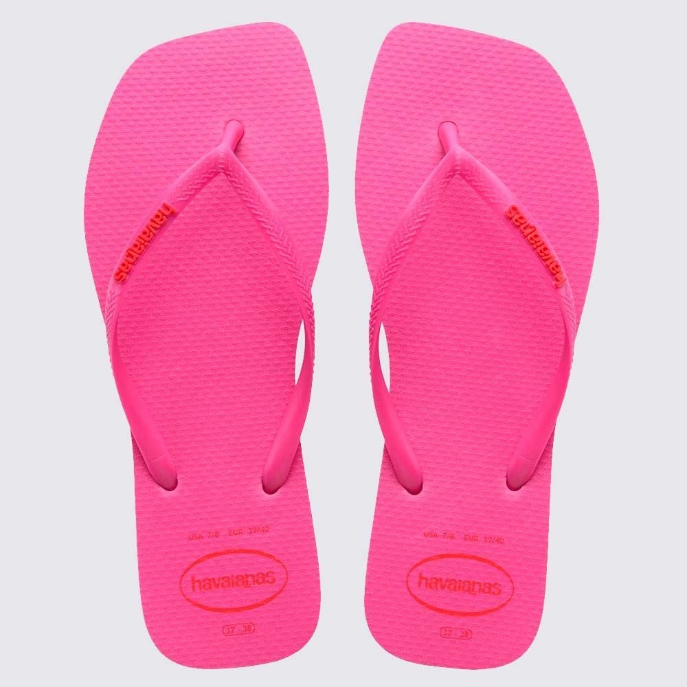 Chinelo Havaianas Feminino Slim Square Logo Pop Up Rosa Flux