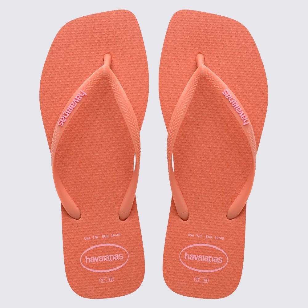 Chinelo Havaianas Feminino Slim Square Logo Pop Up Rosa Clay