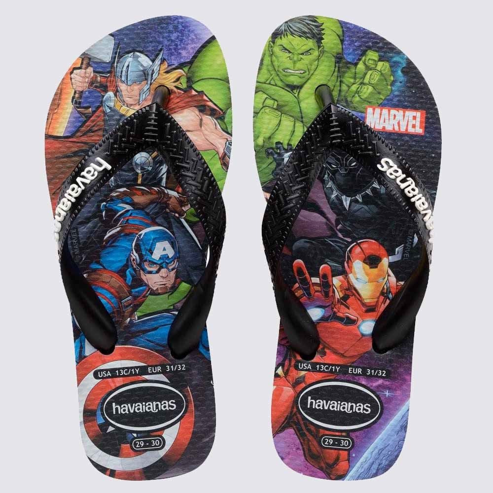 Chinelo Havaianas Infantil Top Marvel II Preto
