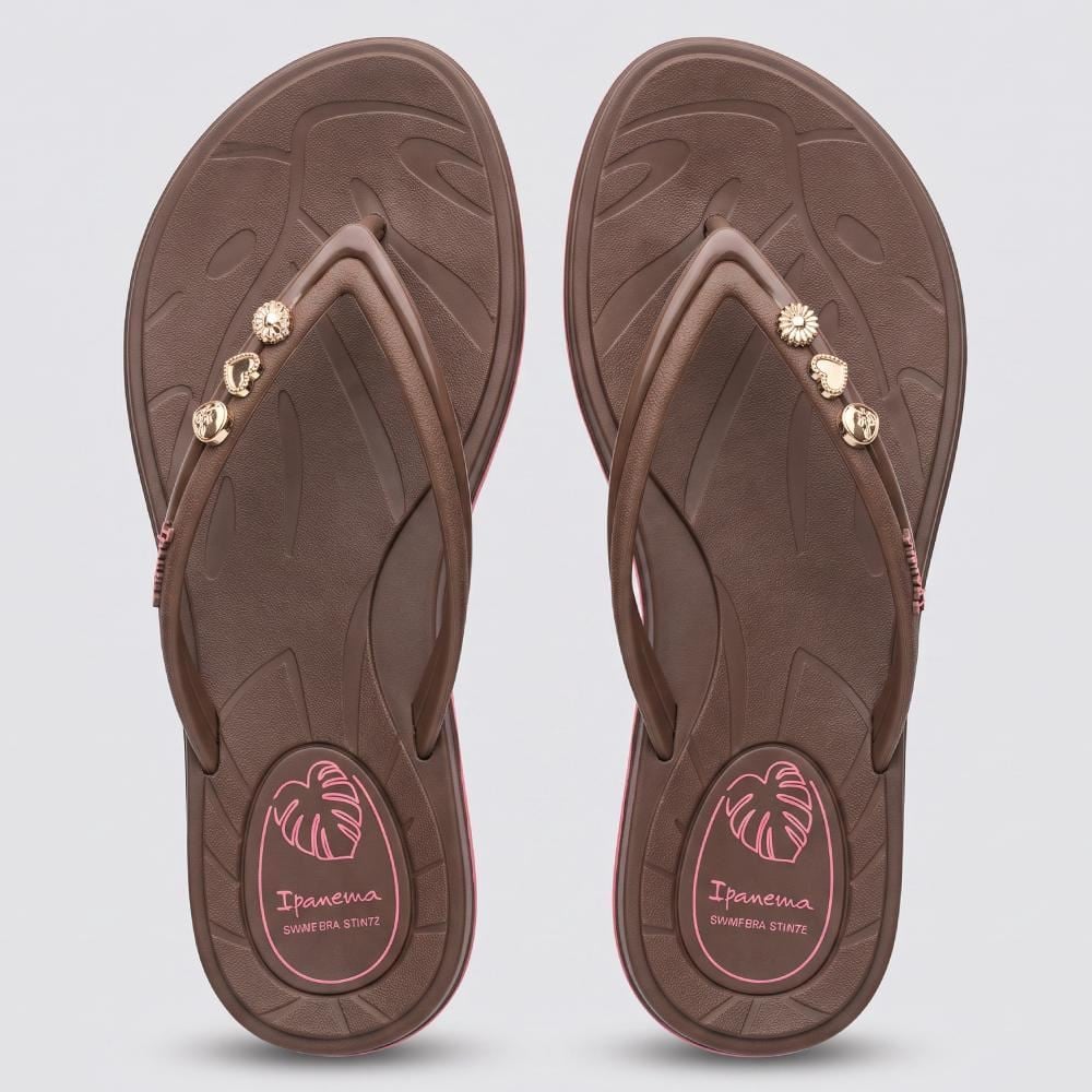 Chinelo Ipanema Feminino Shine Pin Ad Marrom/Rosa