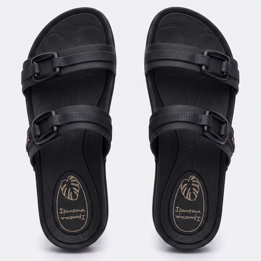 Chinelo Ipanema Feminino Shine Slide Preto/Bege