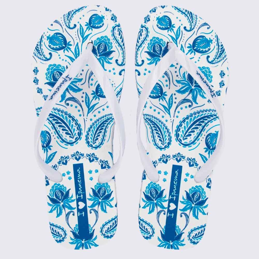Chinelo Ipanema Feminino Trendy Print Branco/Branco/Azul