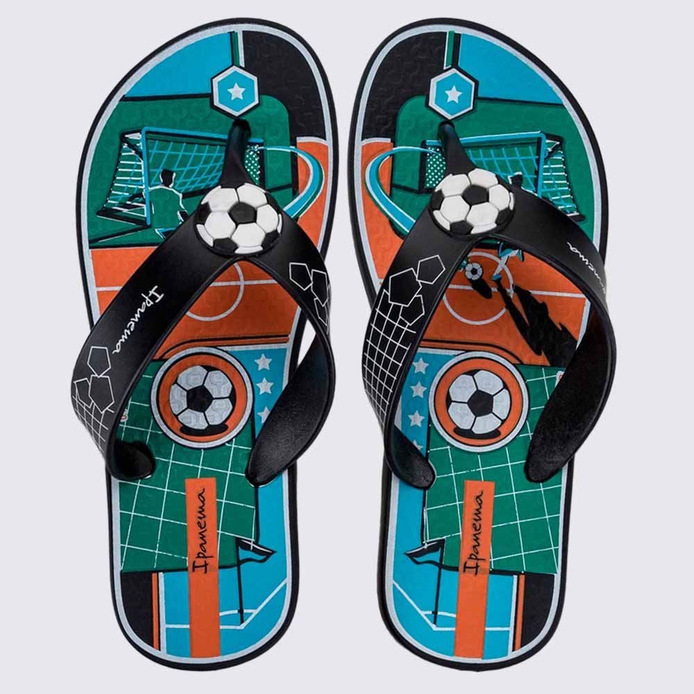 Chinelo Ipanema Infantil Menino Sporty Preto/Verde/Laranja