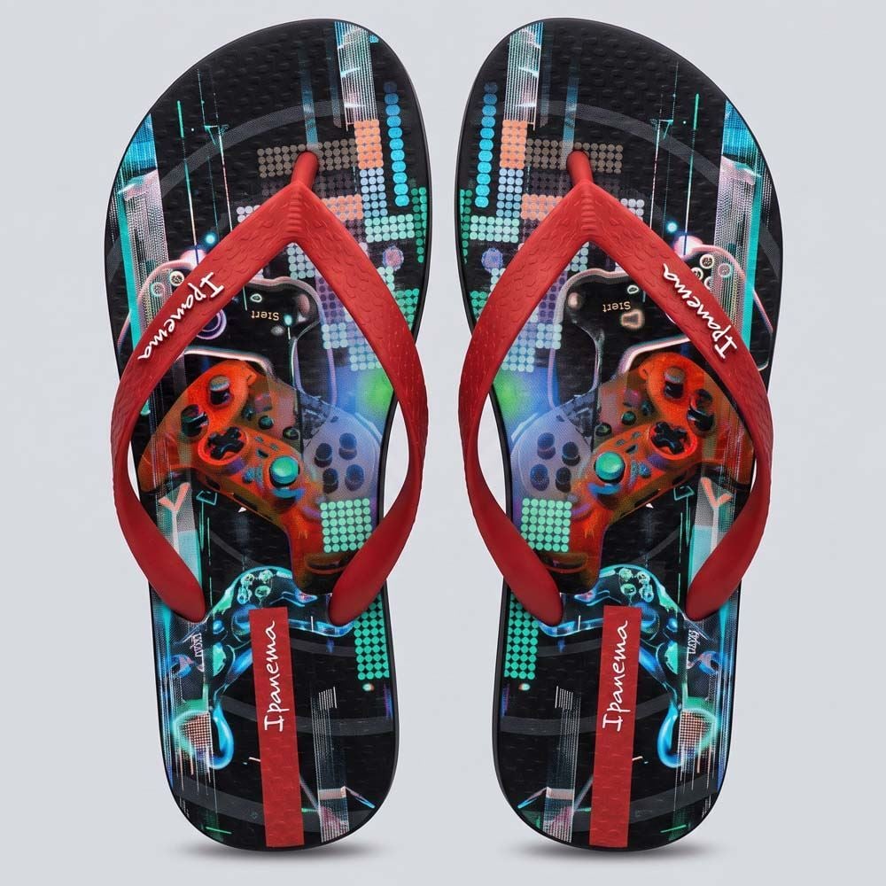 Chinelo Ipanema Infantil Temas Preto/Vermelho