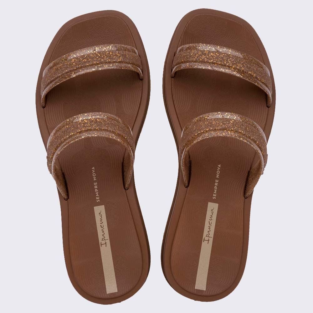 Chinelo Slide Ipanema Feminino Glow Trendy Marrom/Glitter