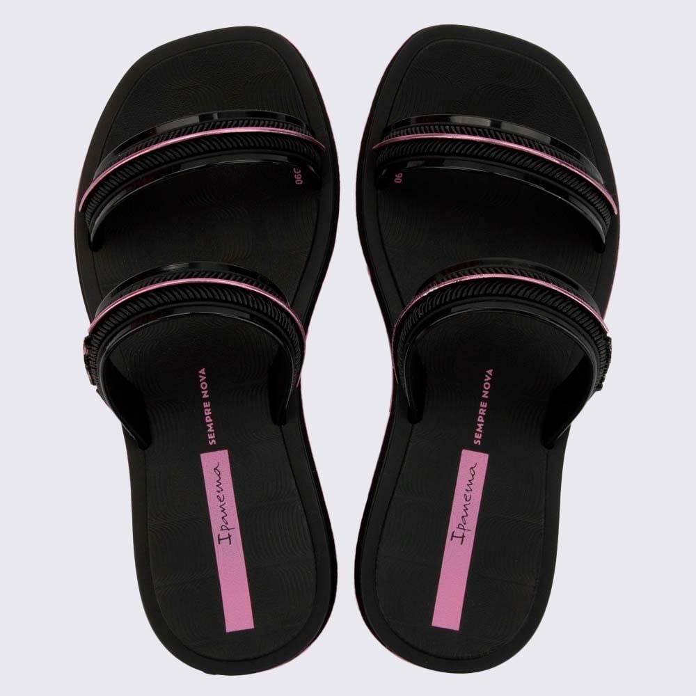 Chinelo Slide Ipanema Infantil Glow Preto/Preto/Rosa