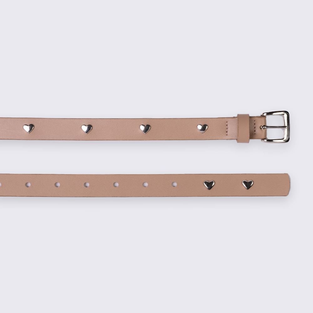 Cinto Feminino De Couro Sintético Com Corações Boby Blues Amendoa