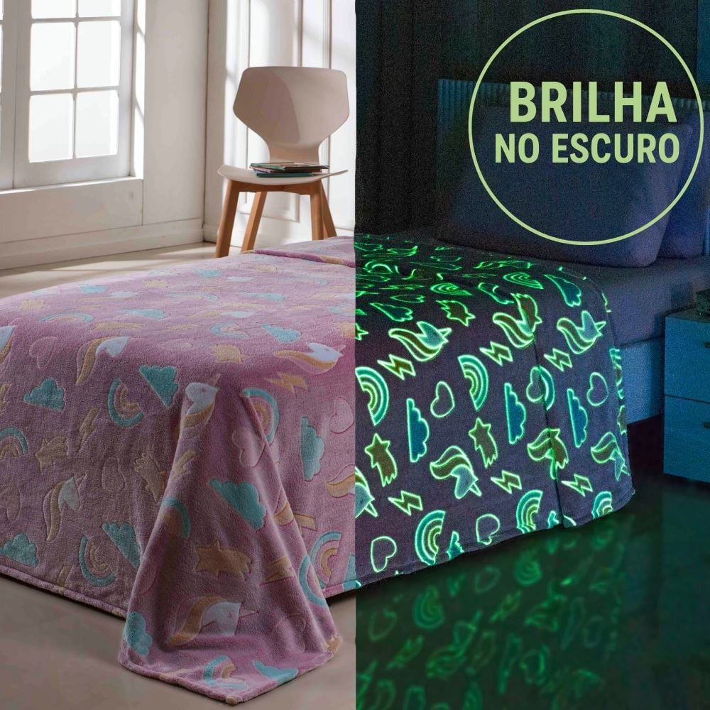 Cobertor Infantil Mágico Encantos Brilha No Escuro Havan Kids - Rainbow Rosa Pink