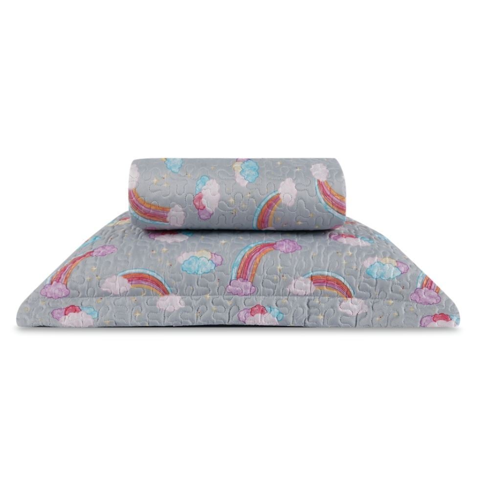Kit Colcha Solteiro Dupla Face Matelado Havan Kids 2 pçs - Rainbow Cinza