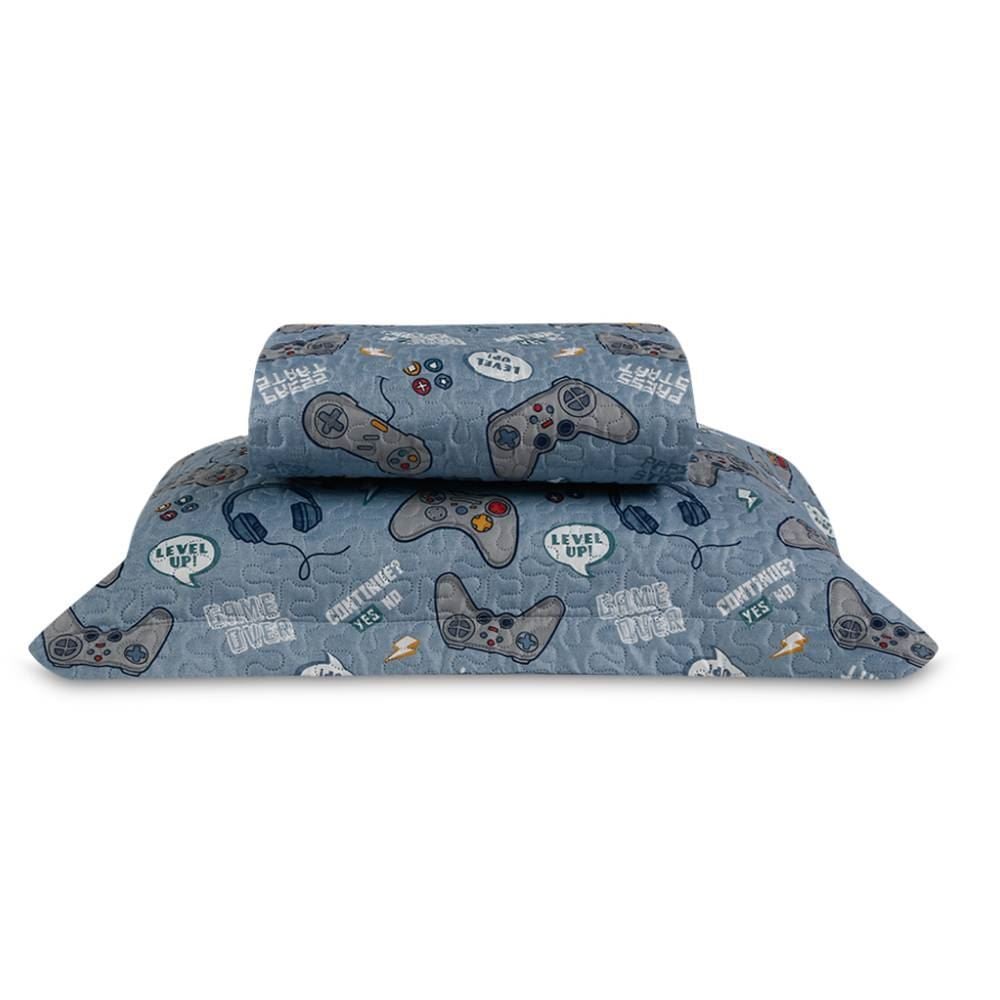 Kit Colcha Solteiro Dupla Face Matelado Havan Kids 2 pçs - New Game Azul