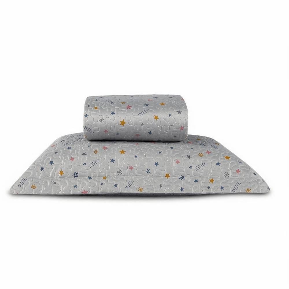 Kit Colcha Solteiro Dupla Face Matelado Havan Kids 2 pçs - Aster Star Cinza
