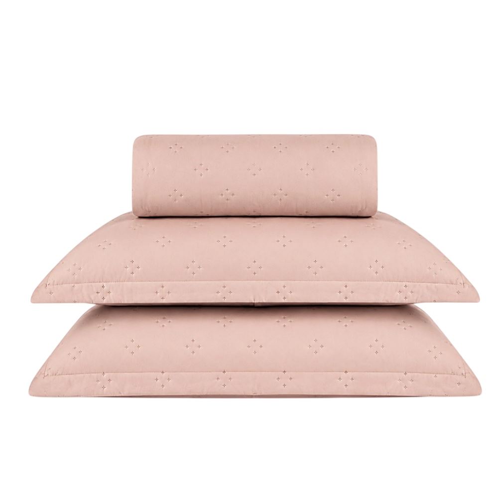  Kit Colcha Casal 3Pçs Lisa Elegance Havan Casa - Rosa